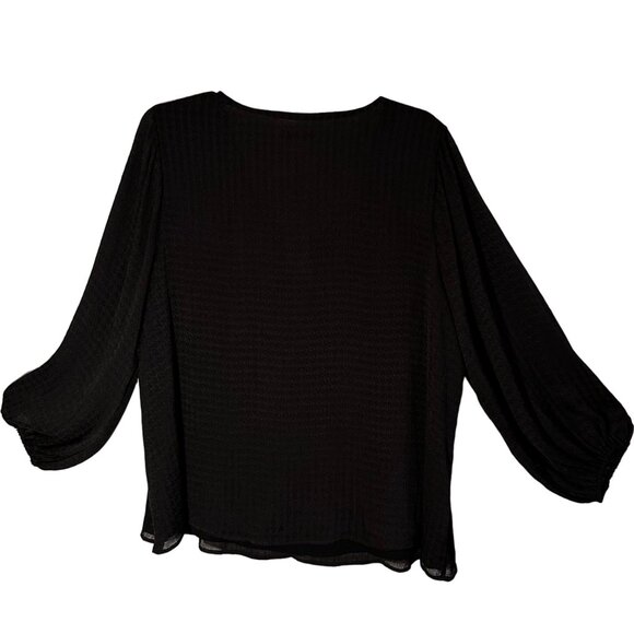 Calvin Klein Women's V-Neck Textured Blouse Size 2X Black 3/4 Sleeve Top - Picture 2 of 12